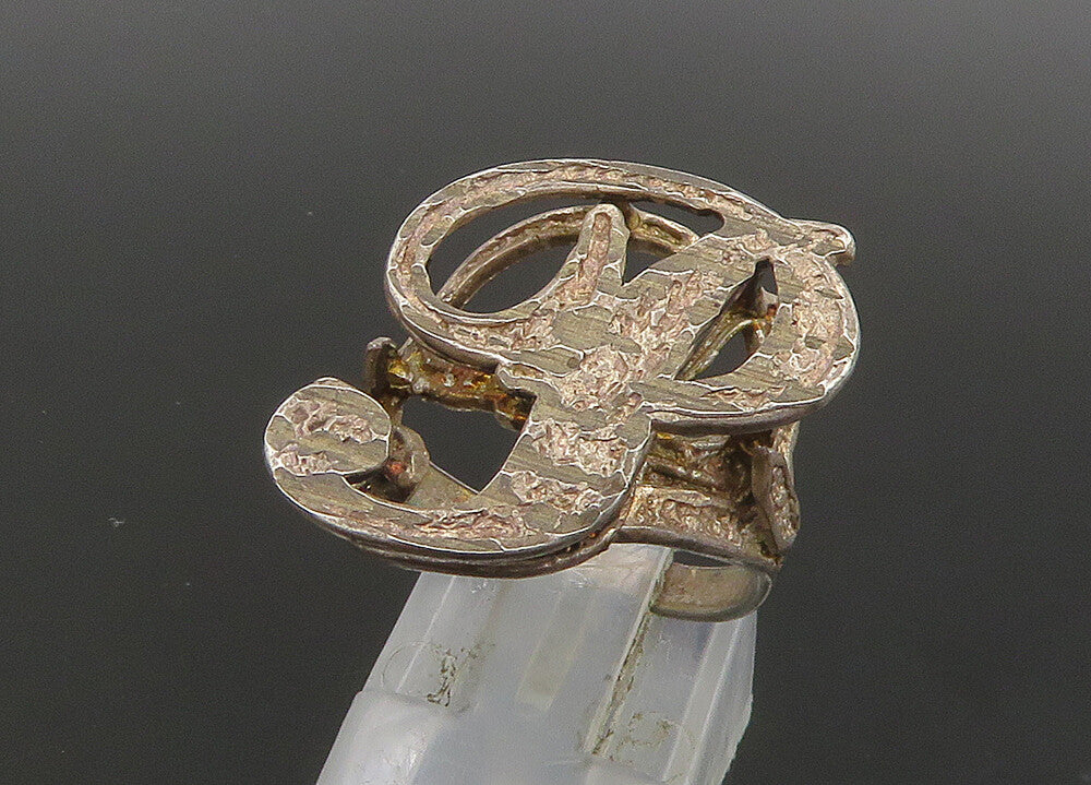 925 Sterling Silver  Vintage Dark Tone P Initial Band Ring Sz 7  RG22786