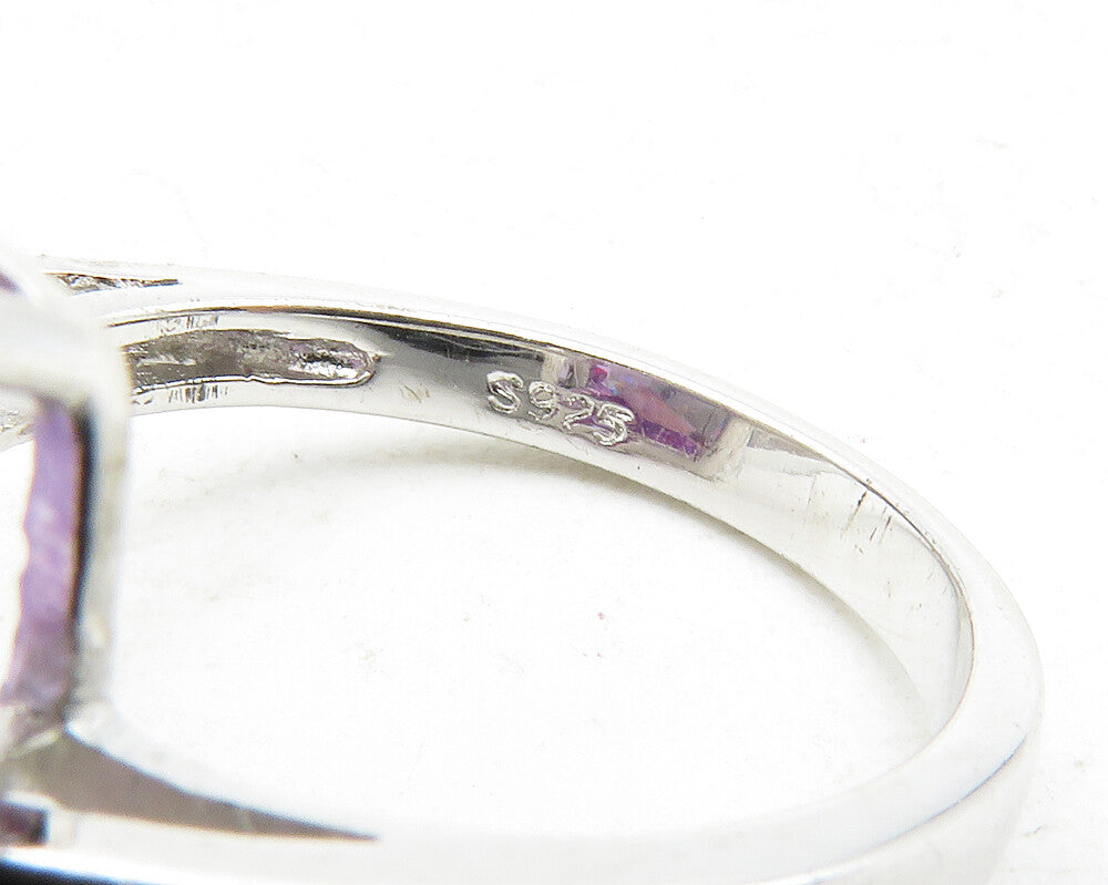 925 Sterling Silver  Purple Cubic Zirconia Swirl Cocktail Ring Sz 6.5  RG12984