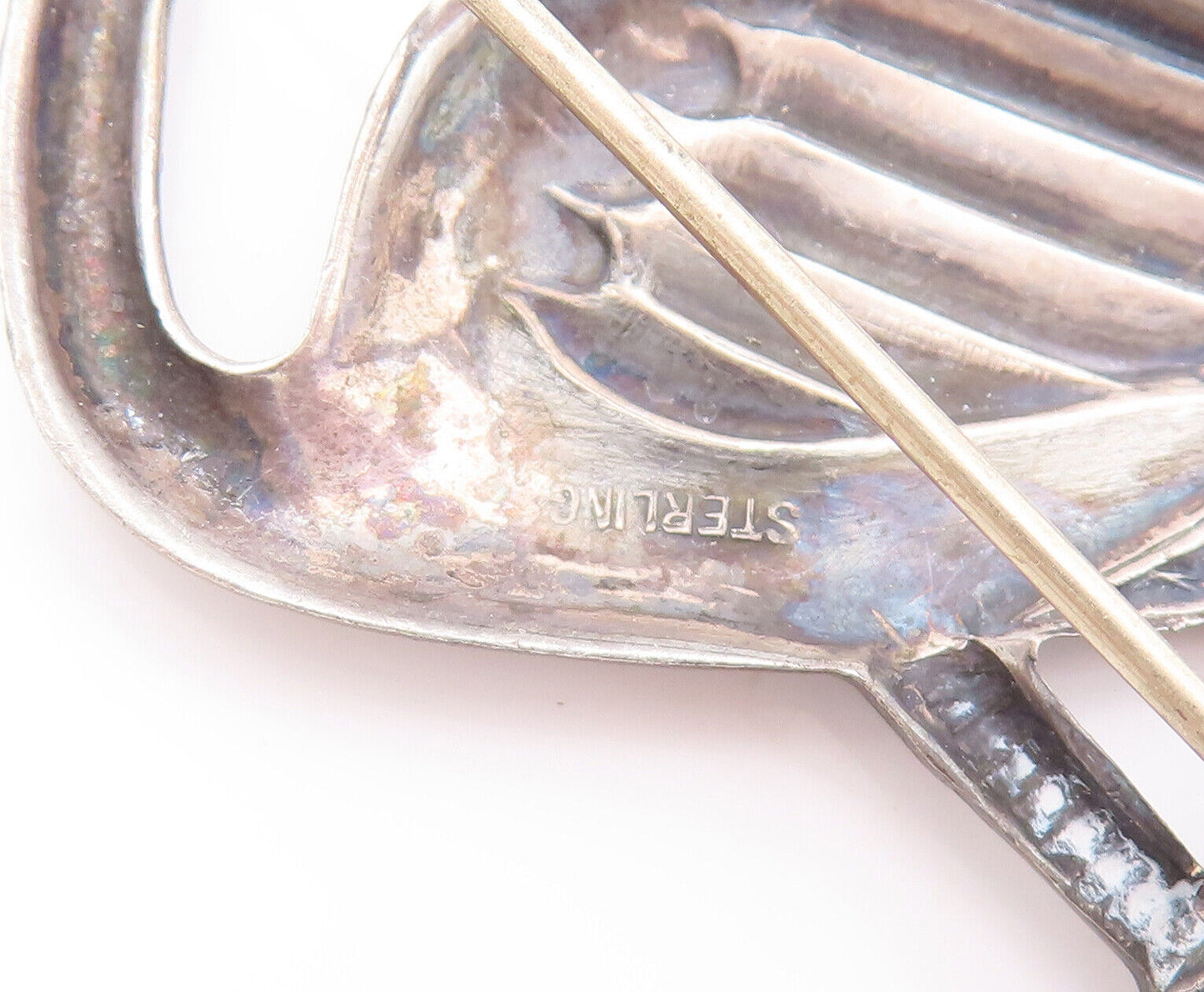 925 Sterling Silver Vintage Brooch Pin 3D Solid Carved Egret Bird  BP10835