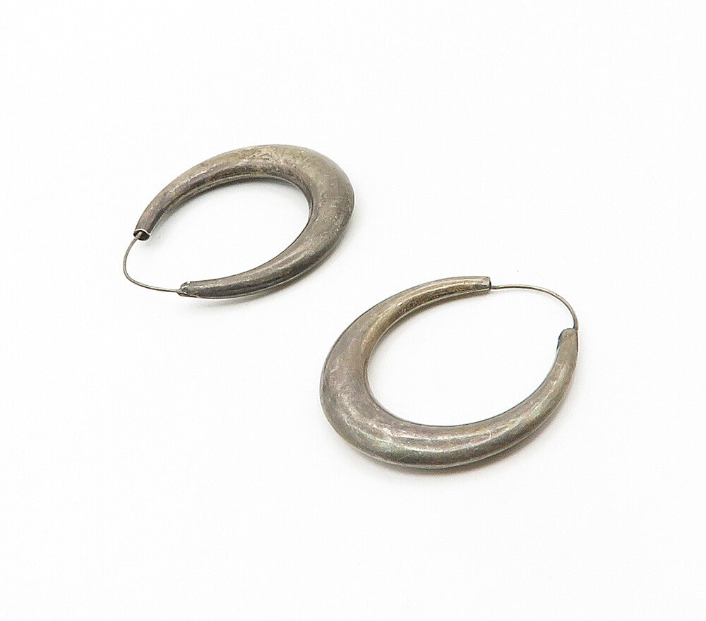 925 Sterling Silver  Vintage Dark Tone Hollow Smooth Hoop Earrings  EG8703