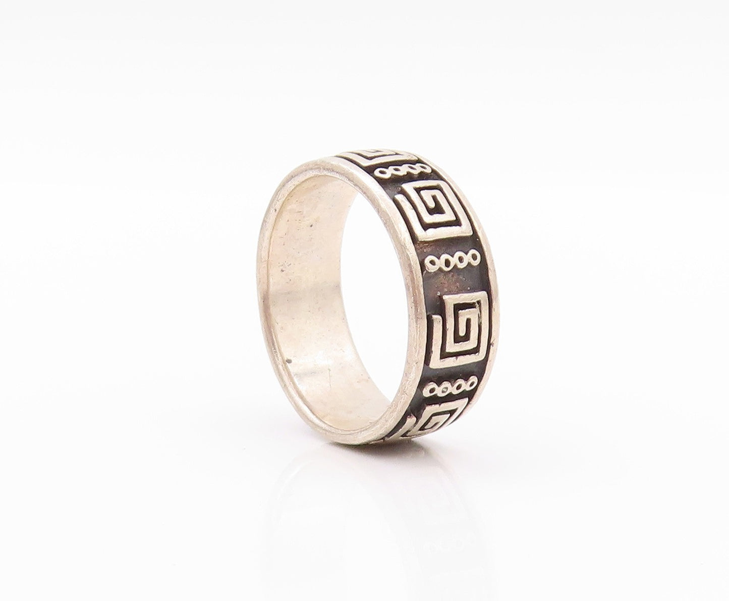 925 Sterling Silver Vintage Ring PETER STONE Dark Tone Maze Key  Sz 9  RG32420