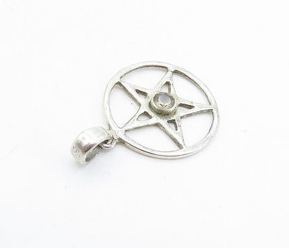 925 Sterling Silver  Vintage Shiny Topaz Open Star Circle Drop Pendant  PT4596