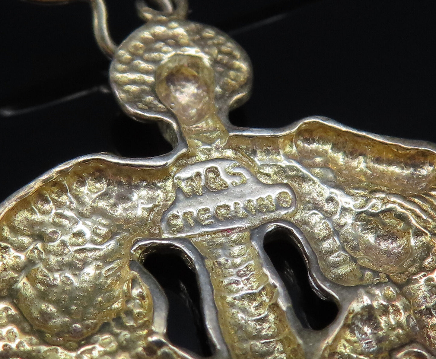 925 Sterling Silver  Vintage Two Tone Winged Figure Dangle Earrings  EG11977