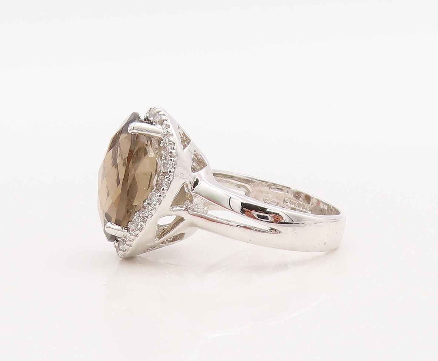 925 Sterling Silver Vintage Ring Designer CZ Oval Cut Smoky Quartz Sz 7  RG29840