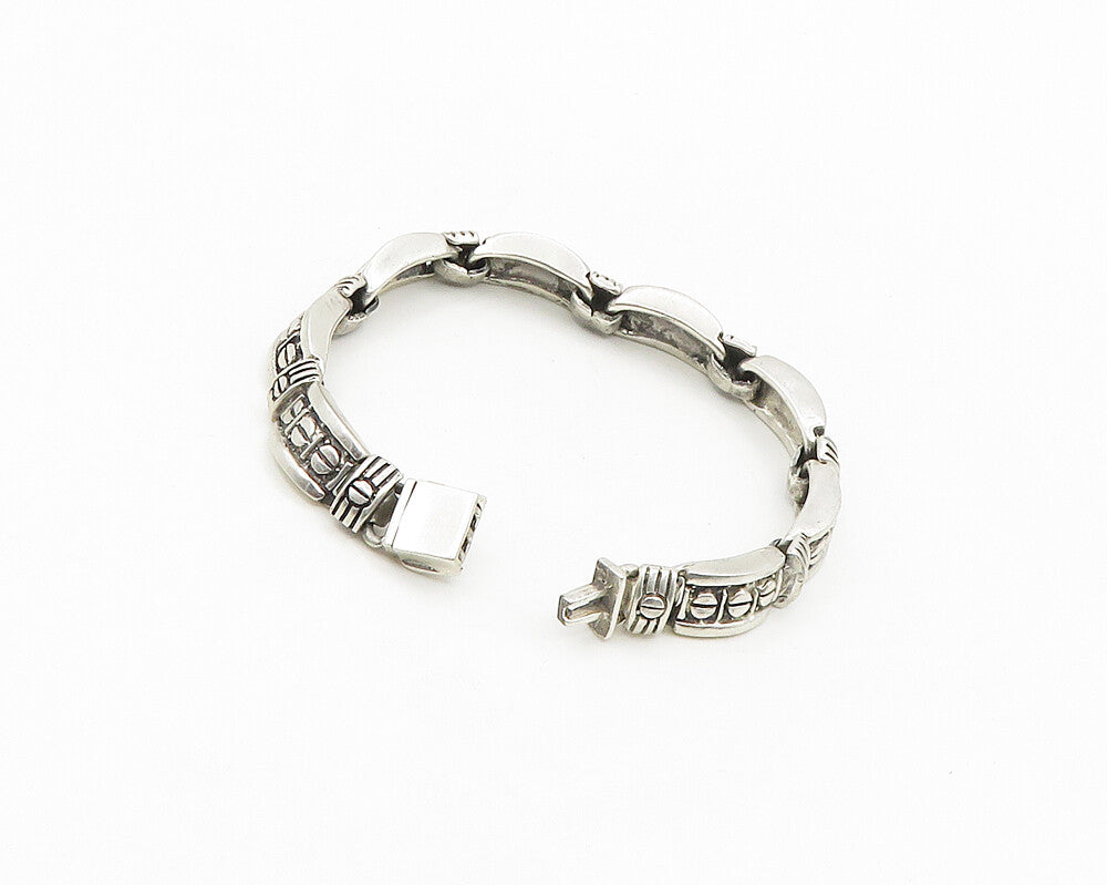 MEXICO 925 Silver  Vintage Shiny Screw Detail Dome Link Chain Bracelet  BT7048