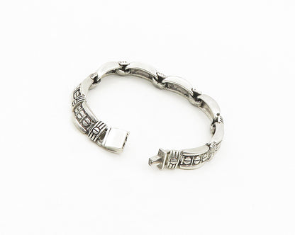 MEXICO 925 Silver  Vintage Shiny Screw Detail Dome Link Chain Bracelet  BT7048