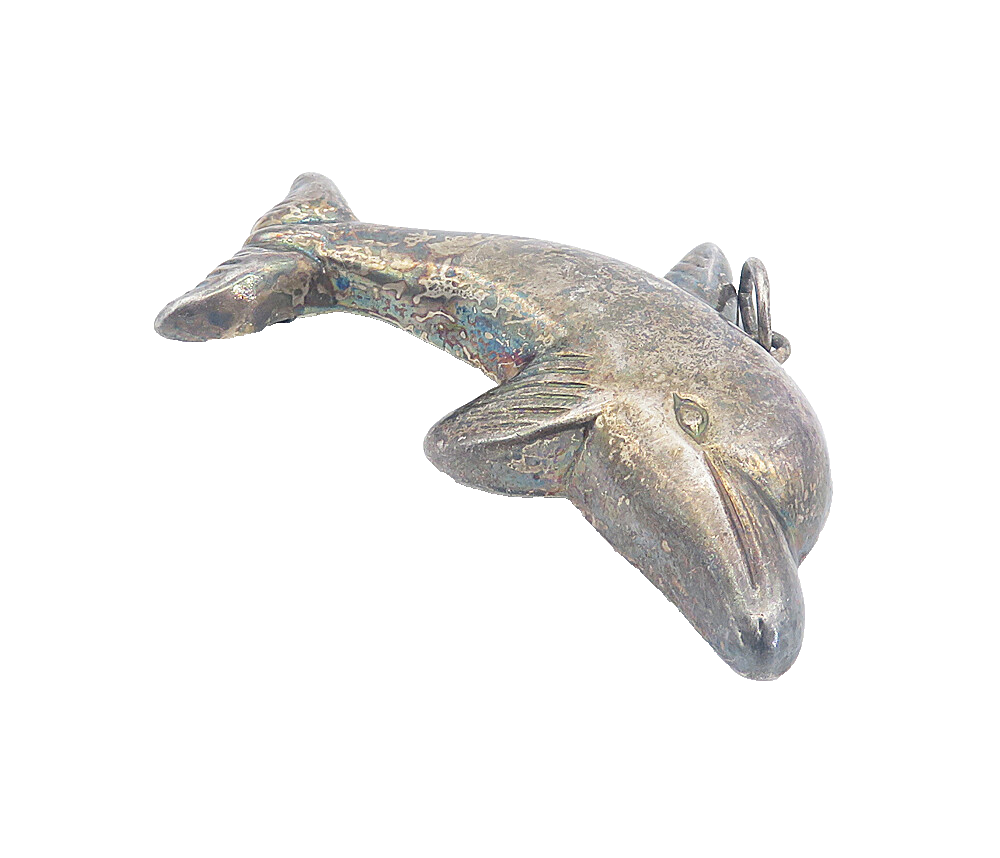 925 Sterling Silver  Vintage Dark Tone Hollow Leaping Dolphin Pendant  PT6177