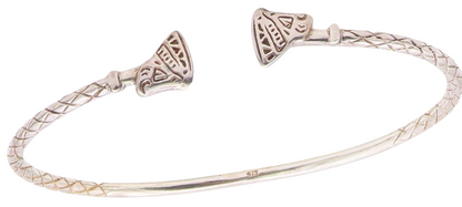 925 Sterling Silver Vintage Etched Diamond Shape Pattern Cuff Bracelet  BT9495