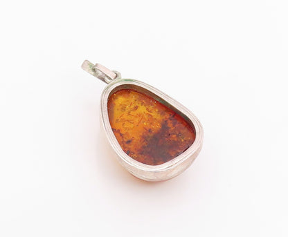 925 Sterling Silver Vintage Pendant Cabochon Honey Amber Solid Teardrop  PT26037