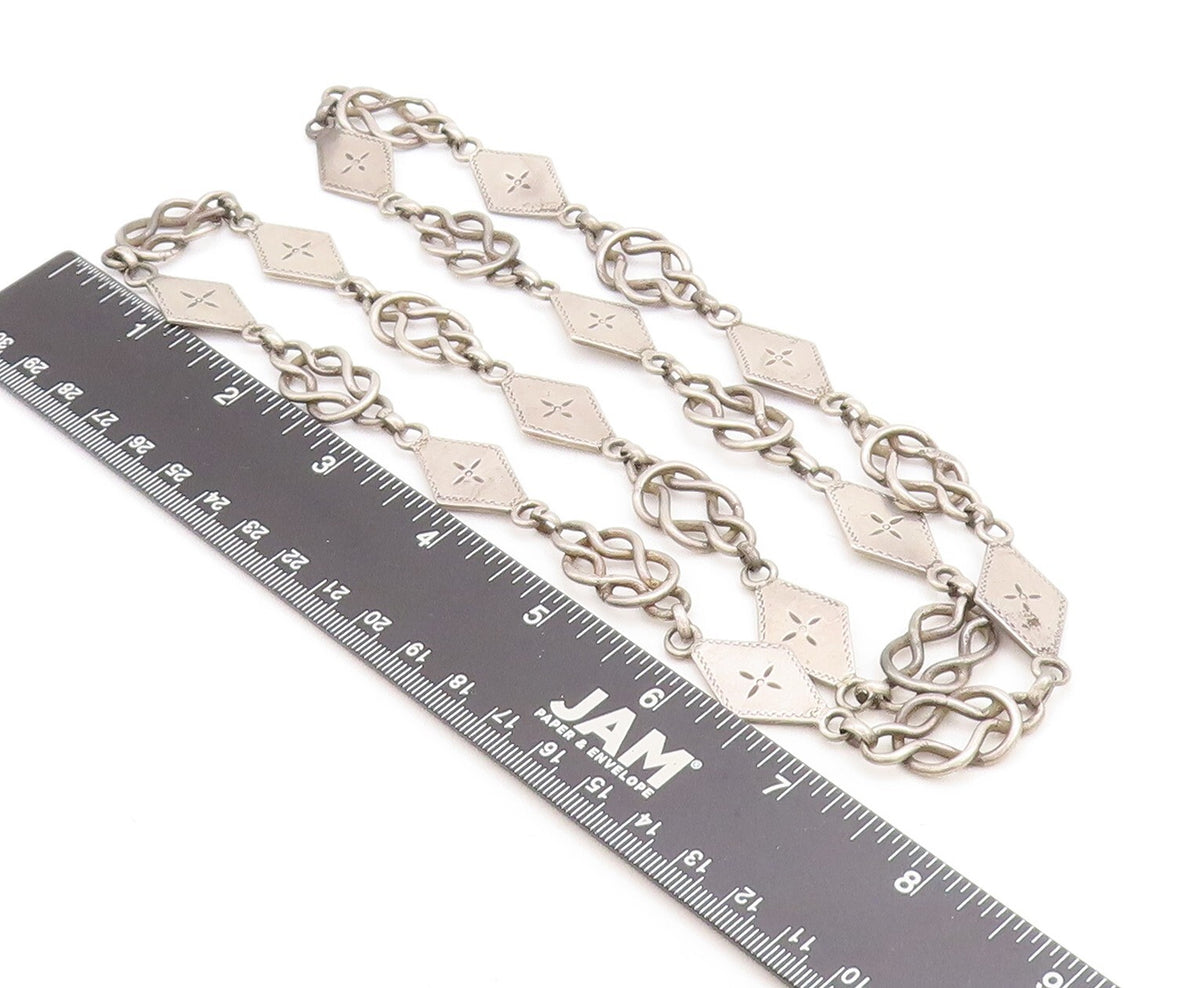 925 Sterling Silver  Vintage Floral Diamond Shape Link Chain Necklace  NE1675