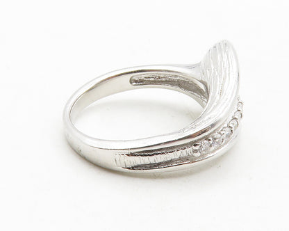 925 Sterling Silver  Petite White Topaz Shiny Textured Band Ring Sz 6  RG12737