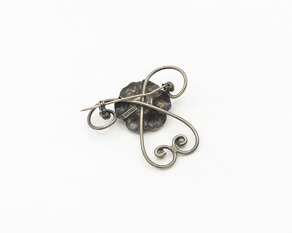 925 Sterling Silver  Vintage Dark Tone Sculpted Flower Brooch Pin  BP7385