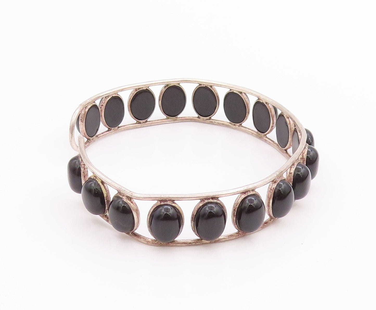 925 Sterling Silver Vintage Bracelet Designer Oval Cabochon Onyx Cuff  BT11303