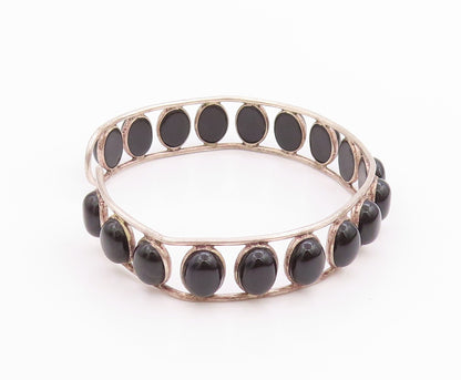 925 Sterling Silver Vintage Bracelet Designer Oval Cabochon Onyx Cuff  BT11303