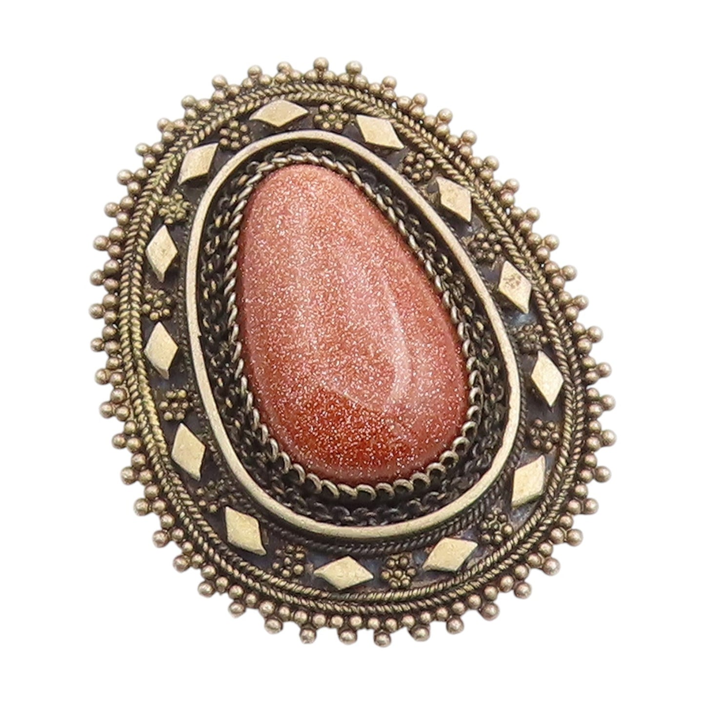 925 Sterling Silver Vintage Brooch ISRAEL Cabochon Goldstone Wirework  BP11962