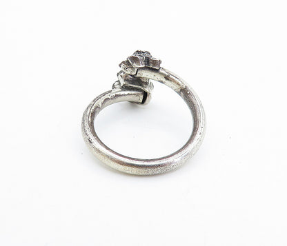 925 Sterling Silver  Vintage Dark Tone Floral Bypass Band Ring Sz 7  RG7490