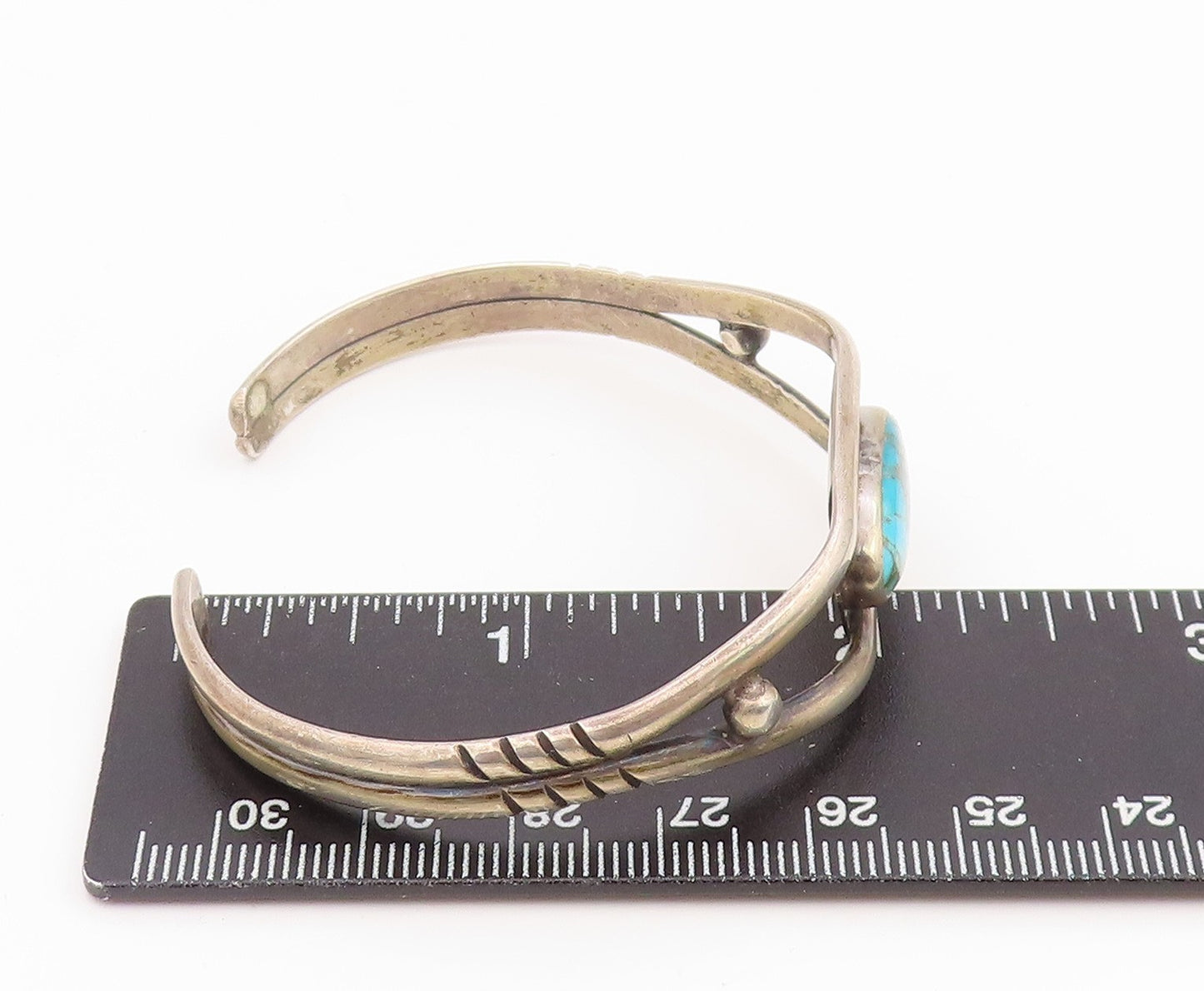 NAVAJO 925 Sterling Silver Vintage Split Band Oval Turquoise Bracelet  BT10028