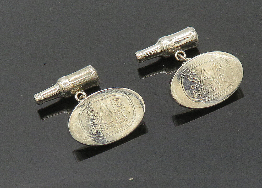 925 Sterling Silver  Vintage Shiny SAB Miller Stamped Oval Cufflinks  TR2871