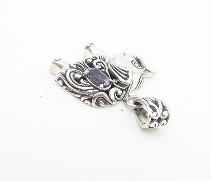 925 Sterling Silver  Vintage Amethyst Swirl Elephant Motif Pendant  PT6204