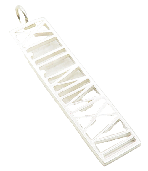 925 Sterling Silver  Shiny Open Roman Numerals Bar Pendant  PT10072