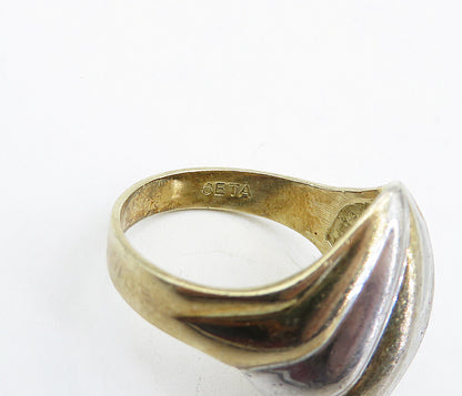 SETA 925 Sterling Silver  Vintage Two Tone Fluted Band Ring Sz 10  RG4851