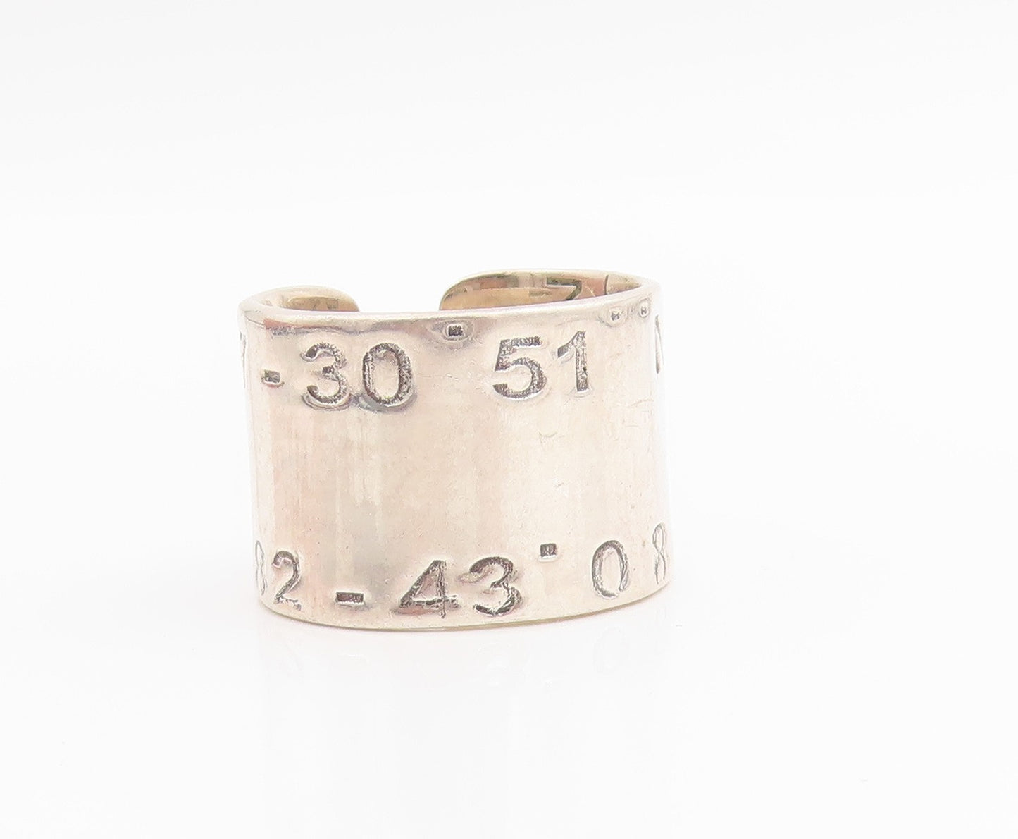 925 Sterling Silver Vintage Ring Latitude & Longitude Cuff Band Sz 10.5 RG33910