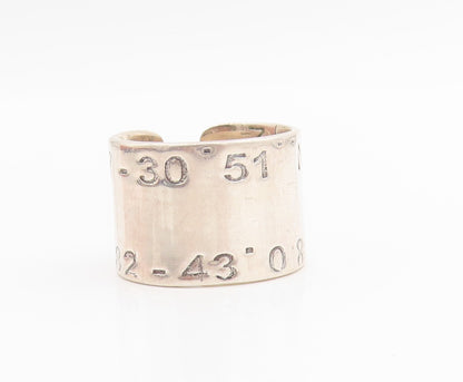 925 Sterling Silver Vintage Ring Latitude & Longitude Cuff Band Sz 10.5 RG33910