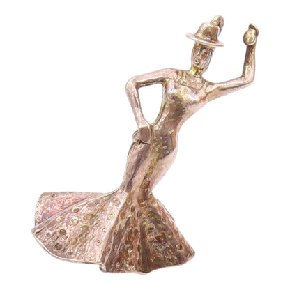 925 Sterling Silver  Vintage Petite Dancing Woman In Dress Pendant  PT7681