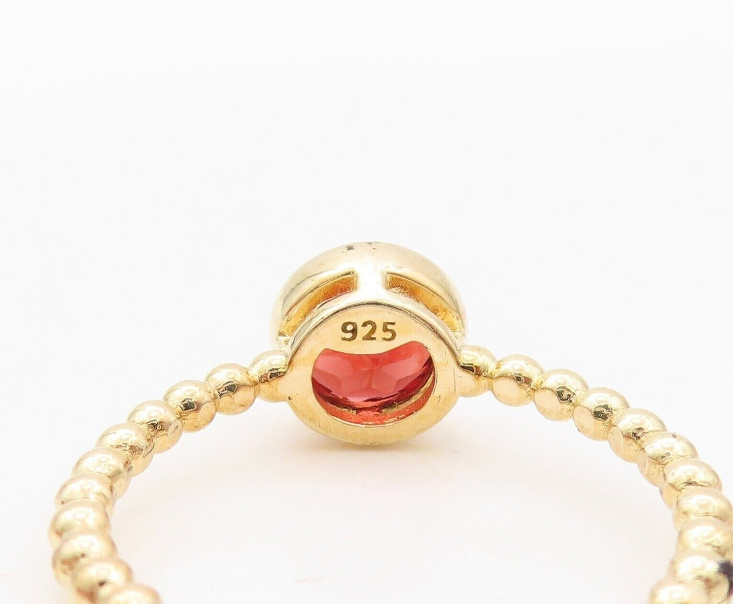 925 Sterling Silver Vintage Ring Gold Plated Beaded Round Garnet  Sz 7  RG29969