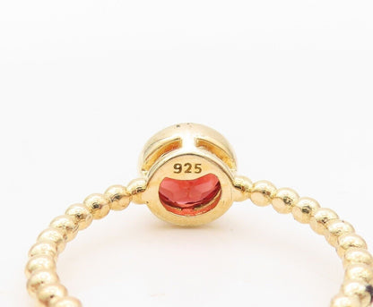 925 Sterling Silver Vintage Ring Gold Plated Beaded Round Garnet  Sz 7  RG29969