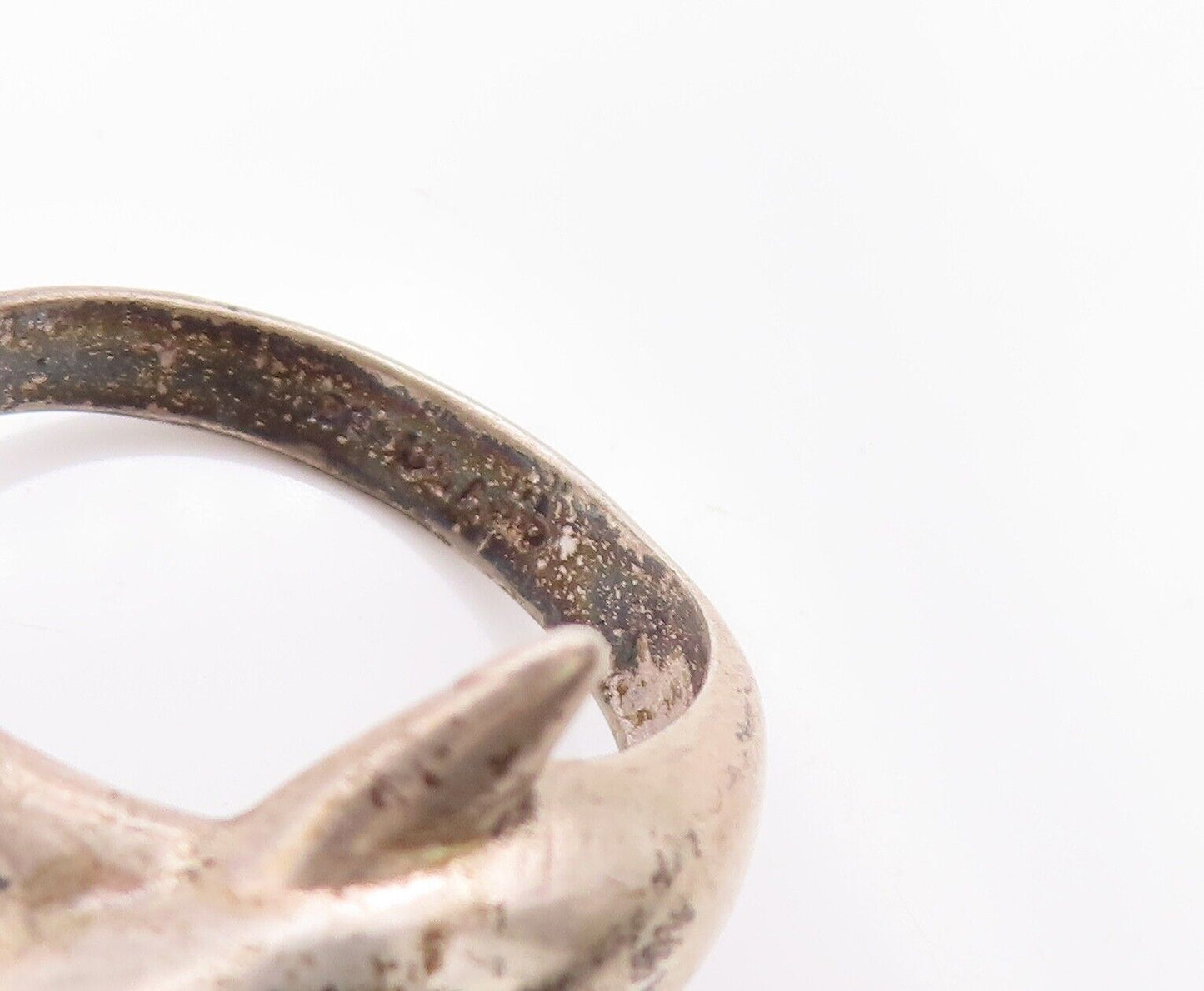 925 Sterling Silver Vintage Ring Solid Carved Diving Delphine  Sz 8  RG28212