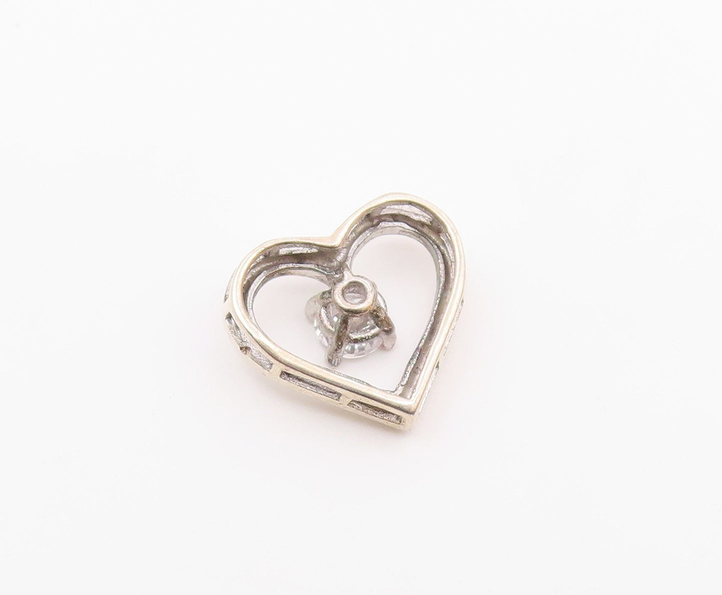 925 Sterling Silver  Vintage Cubic Zirconia Open Love Heart Pendant  PT17465