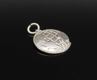 925 Sterling Silver  Vintage Round Etched World Globe Charm Pendant  PT21343
