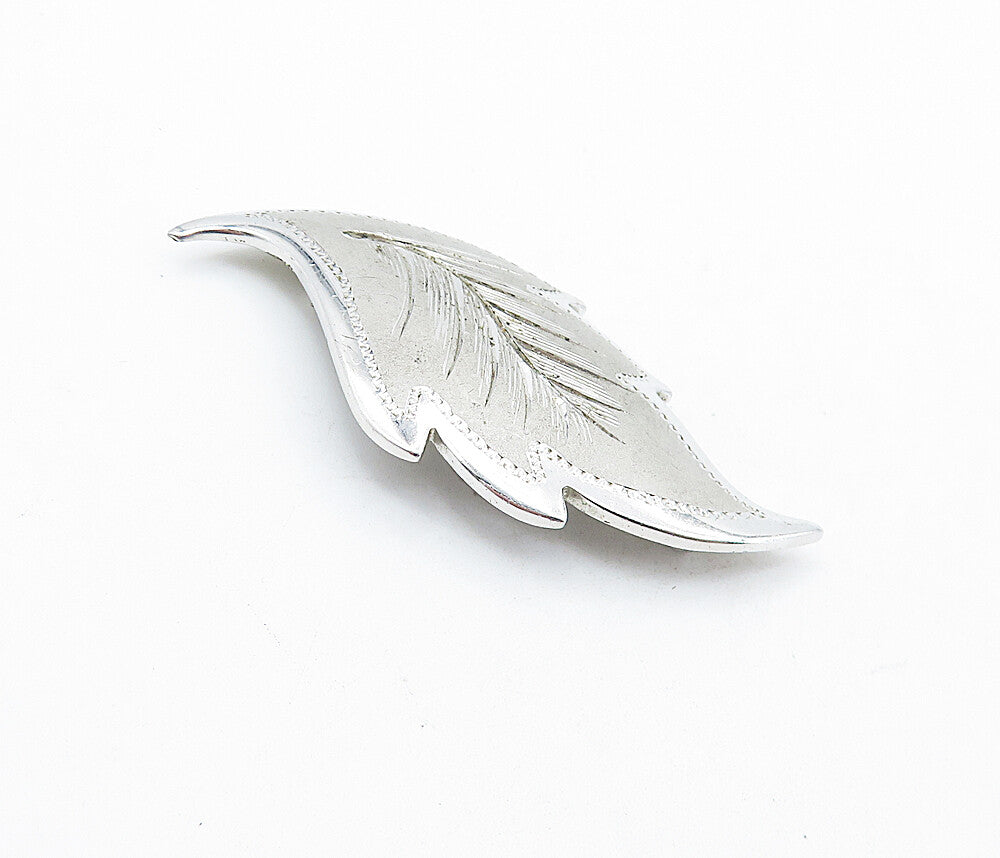 925 Sterling Silver  Vintage Shiny Etched Single Autumn Leaf Brooch Pin BP2217