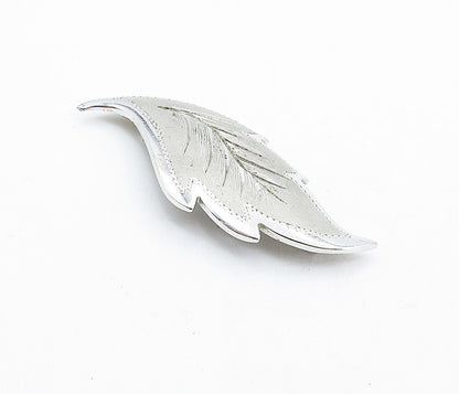 925 Sterling Silver  Vintage Shiny Etched Single Autumn Leaf Brooch Pin BP2217