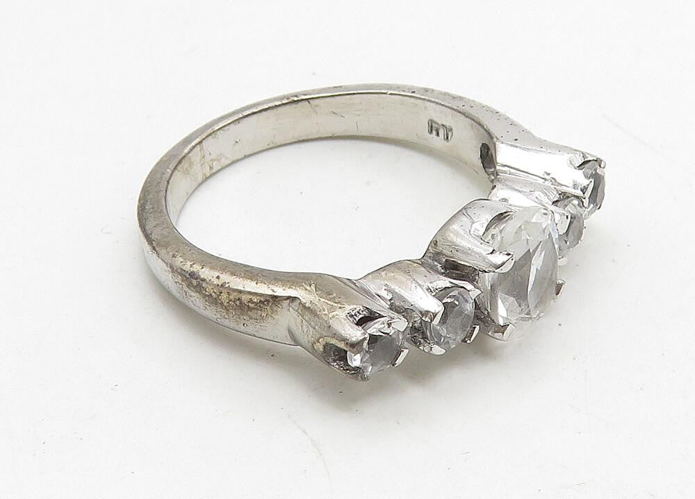 925 Sterling Silver  Prong Set White Topaz Polished Band Ring Sz 6  RG10469