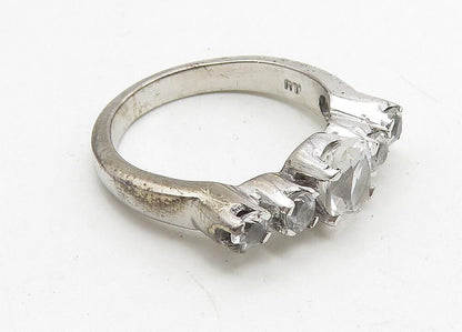 925 Sterling Silver  Prong Set White Topaz Polished Band Ring Sz 6  RG10469