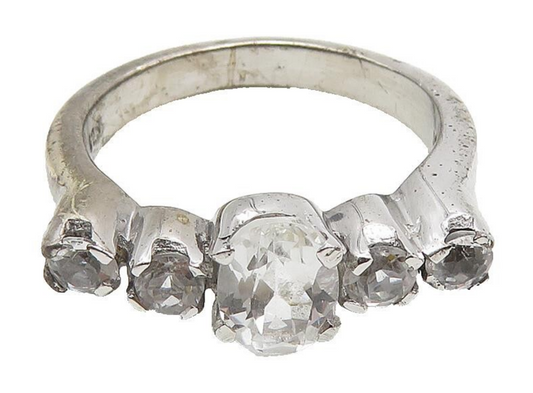 925 Sterling Silver  Prong Set White Topaz Polished Band Ring Sz 6  RG10469
