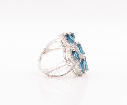 925 Sterling Silver Vintage Ring Marquise Cut Blue London Topaz  Sz 7.5 RG29620