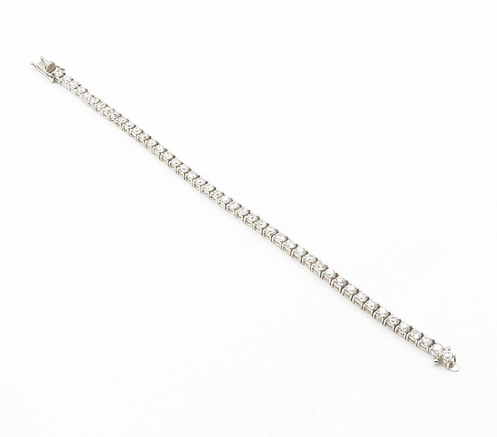 925 Sterling Silver  Prong Set Cubic Zirconia Shiny Tennis Bracelet  BT6069