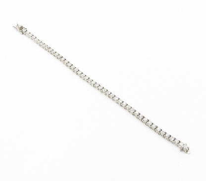 925 Sterling Silver  Prong Set Cubic Zirconia Shiny Tennis Bracelet  BT6069