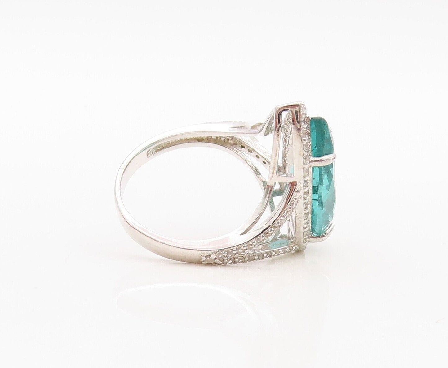 925 Sterling Silver Vintage Ring Designer Drop Cut Aquamarine & CZ Sz 7  RG30028