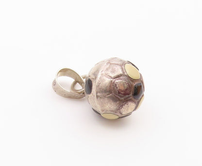 925 Sterling Silver  Vintage Enamel Soccer Ball Sport Drop Pendant  PT19932