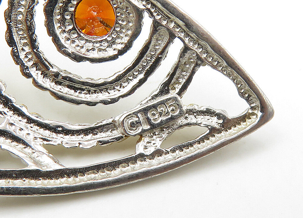 925 Sterling Silver  Vintage Red Topaz Shiny Two Tone Twist Pendant  PT17262