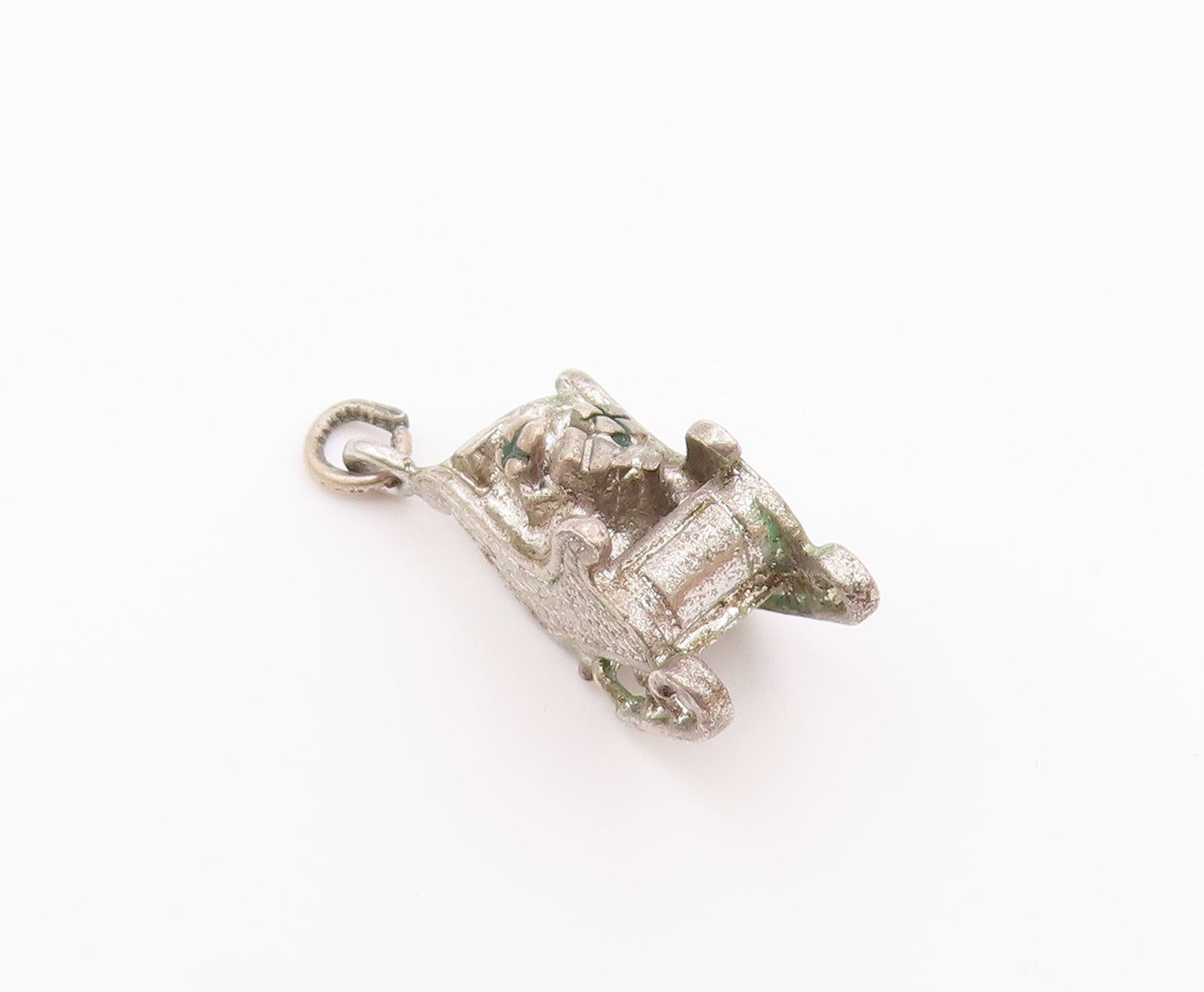 925 Sterling Silver  Vintage Oxidized Santa's Christmas Sleigh Pendant  PT6263