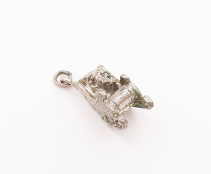 925 Sterling Silver  Vintage Oxidized Santa's Christmas Sleigh Pendant  PT6263