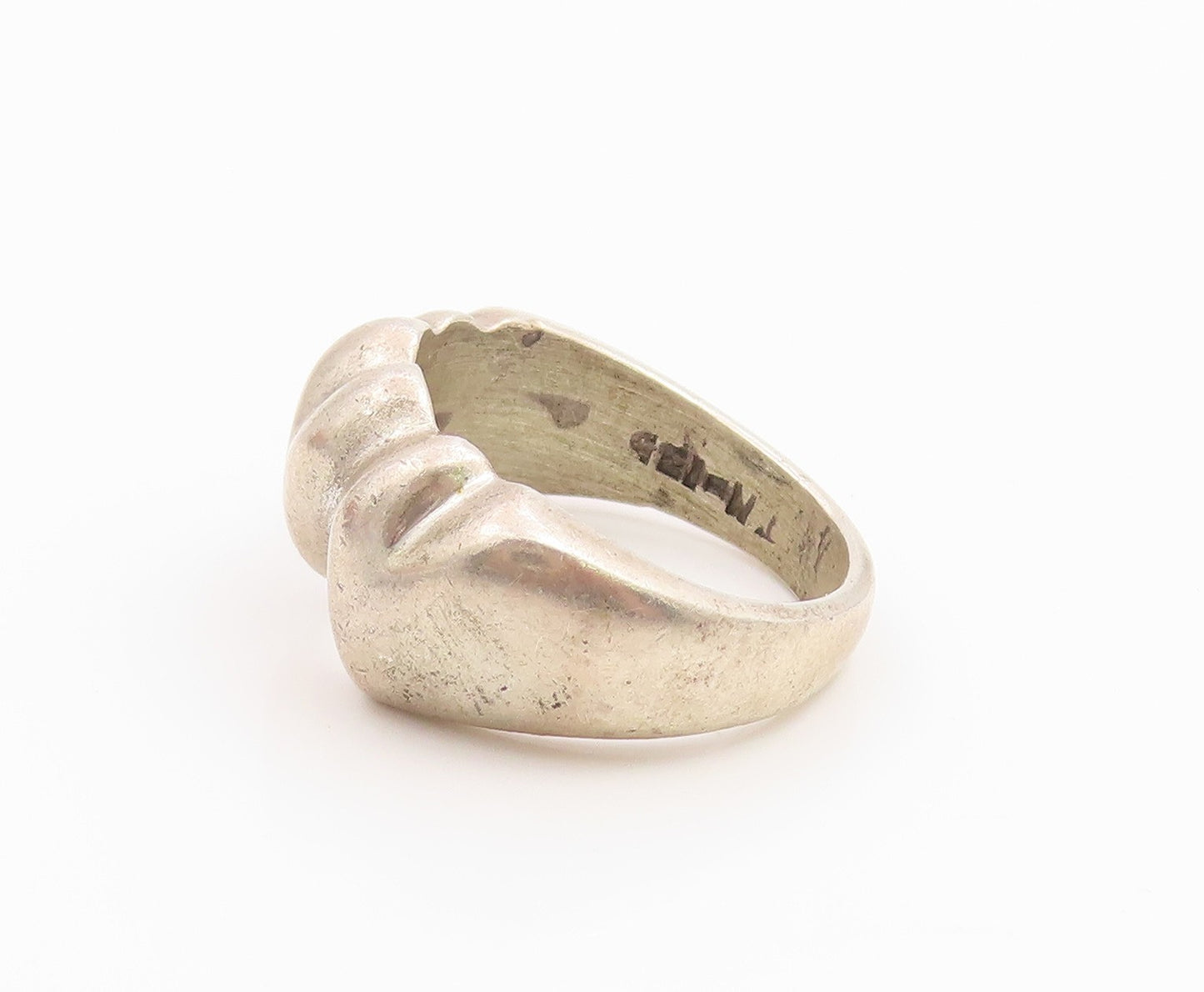 925 Sterling Silver Vintage Ring Minimalist Solid Love Heart Band  Sz 6  RG35494