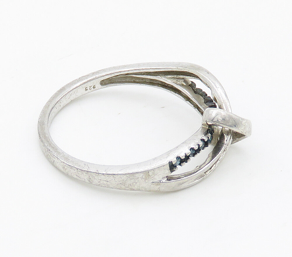 925 Silver  Vintage Genuine Blue & White Diamonds Knot Band Ring Sz 7  RG15984