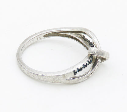 925 Silver  Vintage Genuine Blue & White Diamonds Knot Band Ring Sz 7  RG15984