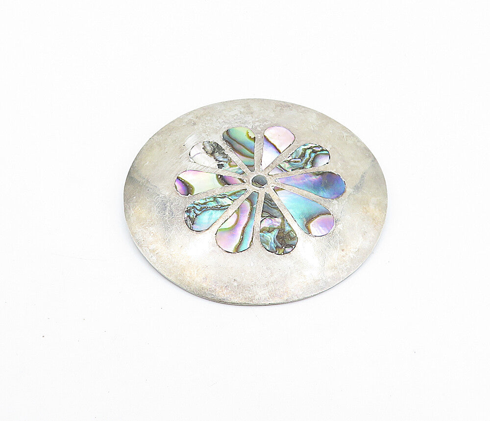 MEXICO 925 Sterling Silver  Vintage Abalone Shell Floral Brooch Pin  BP1348